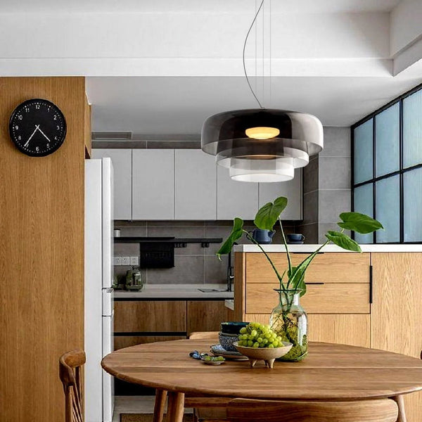 FjordLumen glazen hanglamp, warme ledgloed, ontwerp met meerdere niveaus
