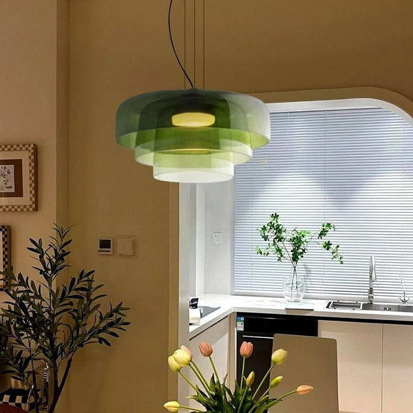 FjordLumen glazen hanglamp, warme ledgloed, ontwerp met meerdere niveaus