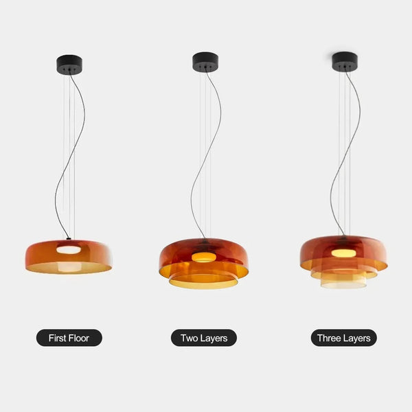 FjordLumen glazen hanglamp, warme ledgloed, ontwerp met meerdere niveaus