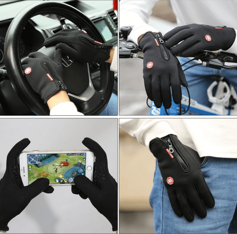 Zateplené větruodolné rukavice s nepromokavým povrchem a konci prstů pro ovládání dotykové obrazovky