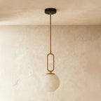 Lampada a sospensione Lumen Teardrop in alabastro per interni moderni
