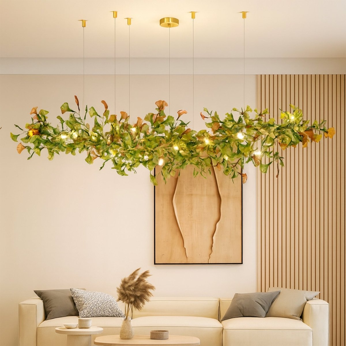 Lampa wisząca Lumen Leaf z miedzi i szkła z podświetleniem LED