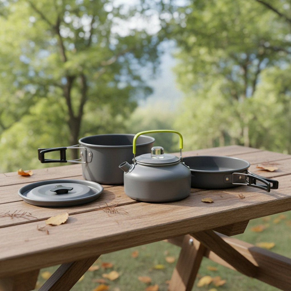 Set de gătit ușor din aluminiu pentru camping și aventuri în aer liber | Fioriscas