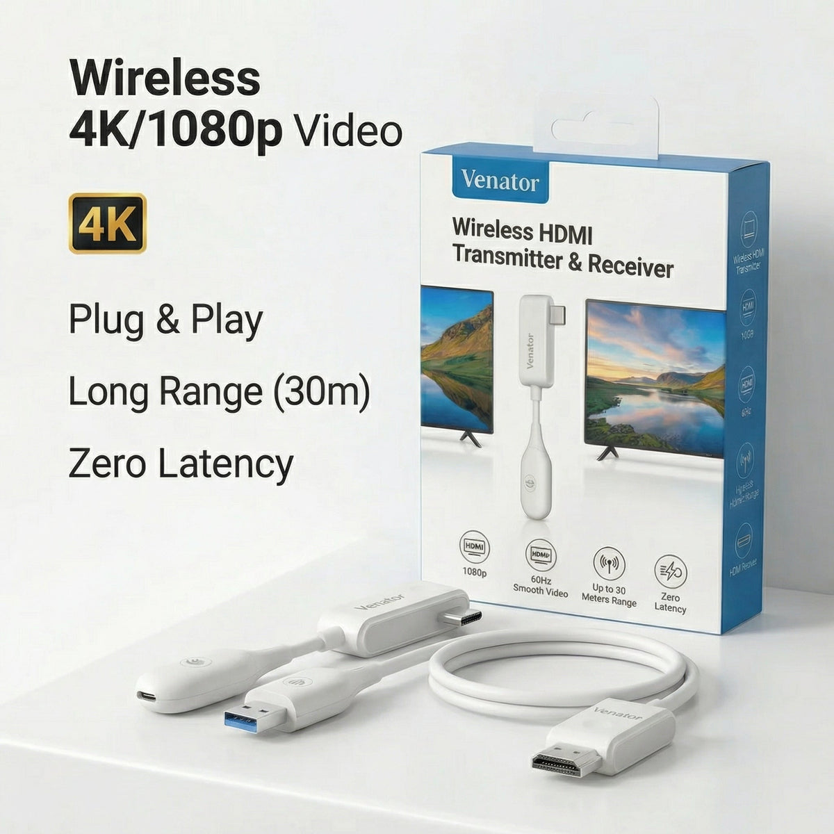 Bezdrátová sada HDMI vysílače a přijímače typu plug-and-play | Fioriscas