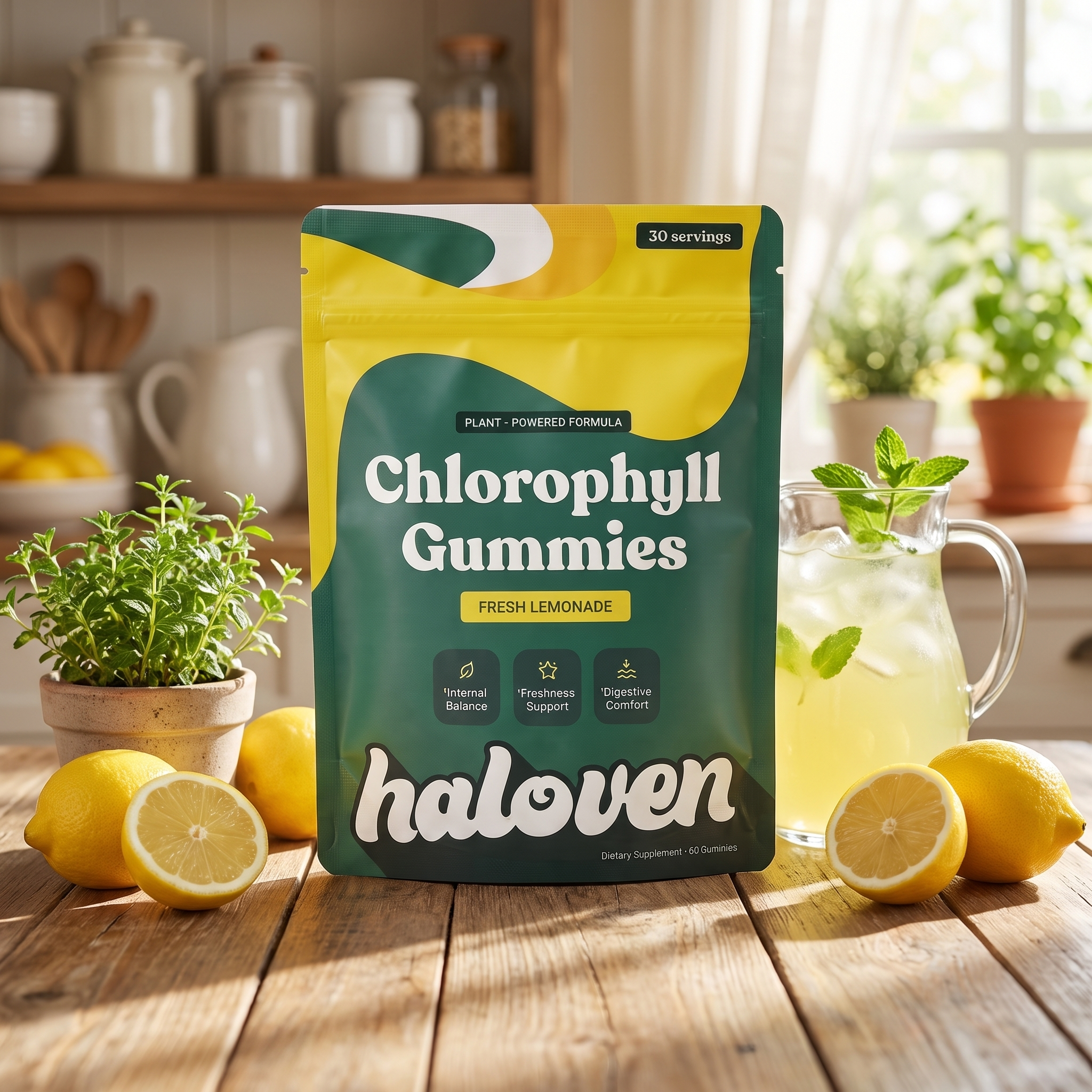 Daglige klorofyl-gummies til frisk ånde og støtte til tarmens velvære