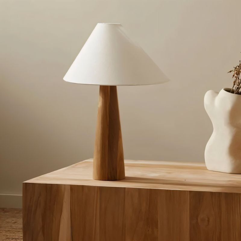 Azuma Wood Table Lamp With Soft Fabric Shade For Cozy Glow