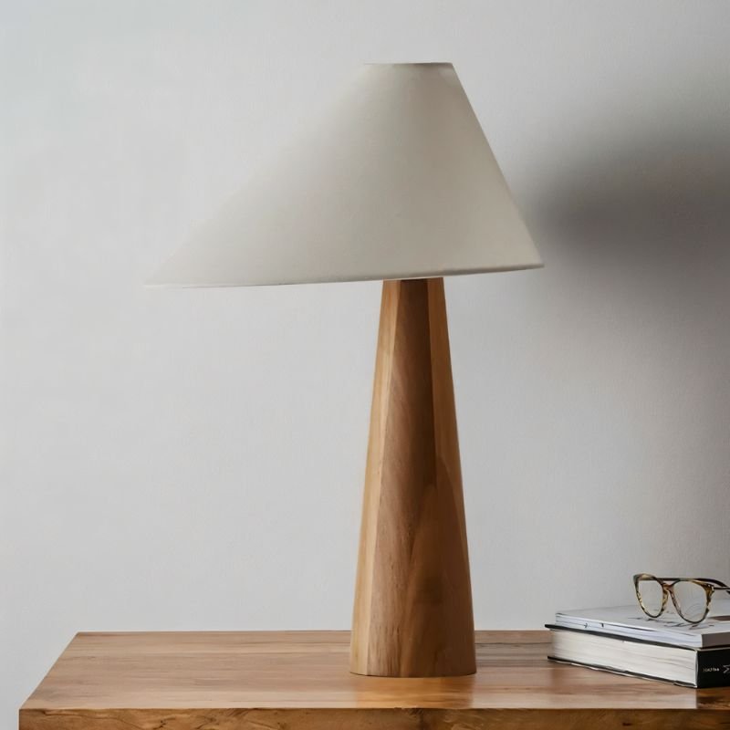 Azuma Wood Table Lamp With Soft Fabric Shade For Cozy Glow