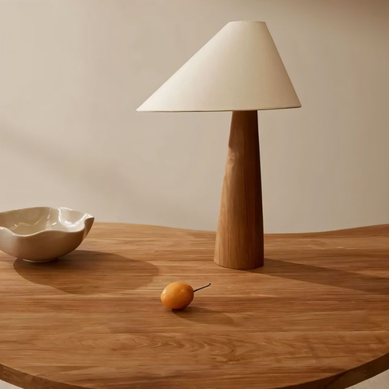Azuma Wood Table Lamp With Soft Fabric Shade For Cozy Glow