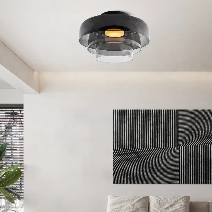 Håndlavet loftslampe i glas, Lumenweave nordisk design med flere niveauer