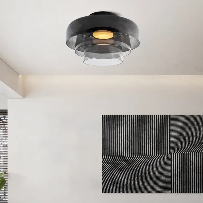Håndlavet loftslampe i glas, Lumenweave nordisk design med flere niveauer