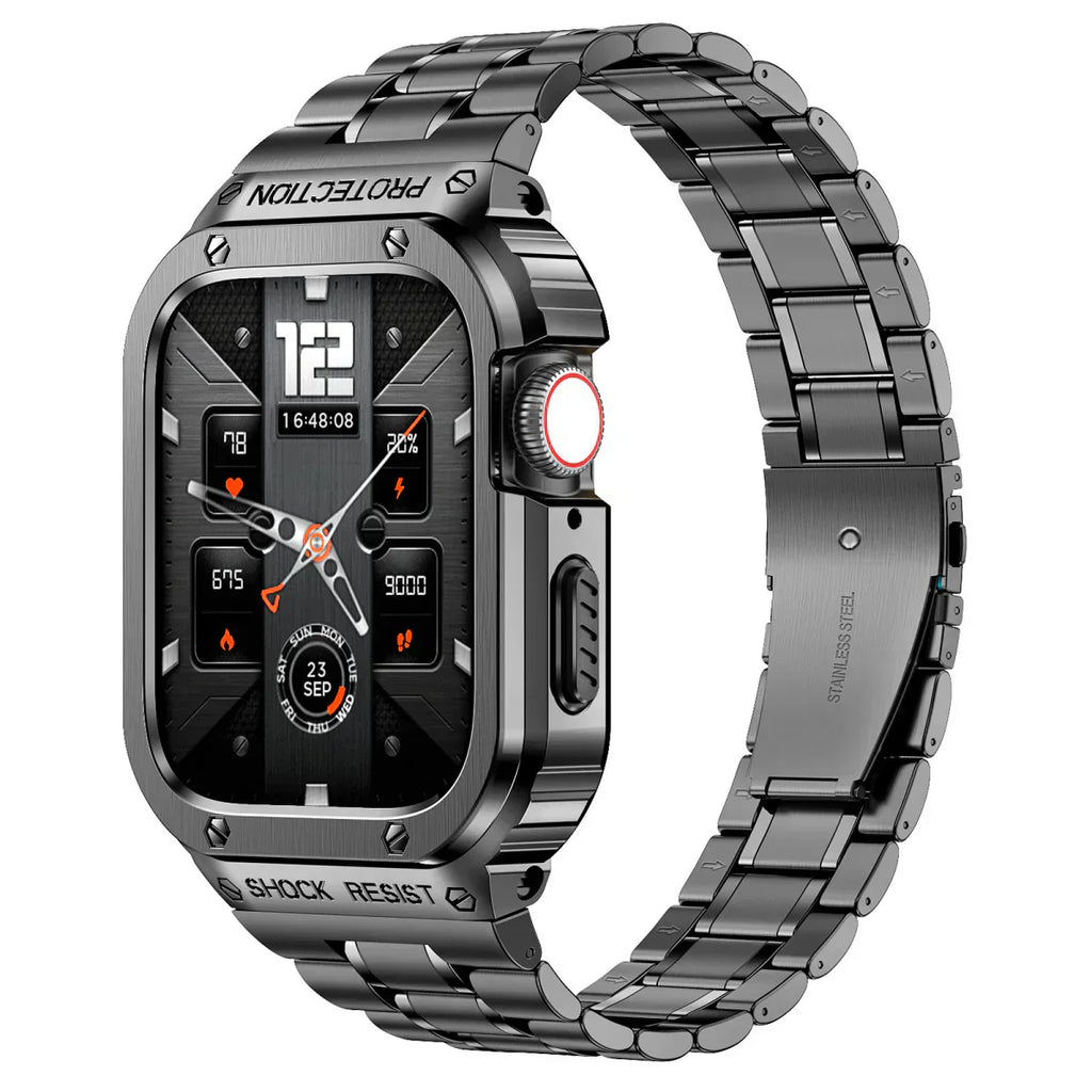 Nerezový ocelový pásek a pouzdro Alera pro Apple Watch, vše v jednom