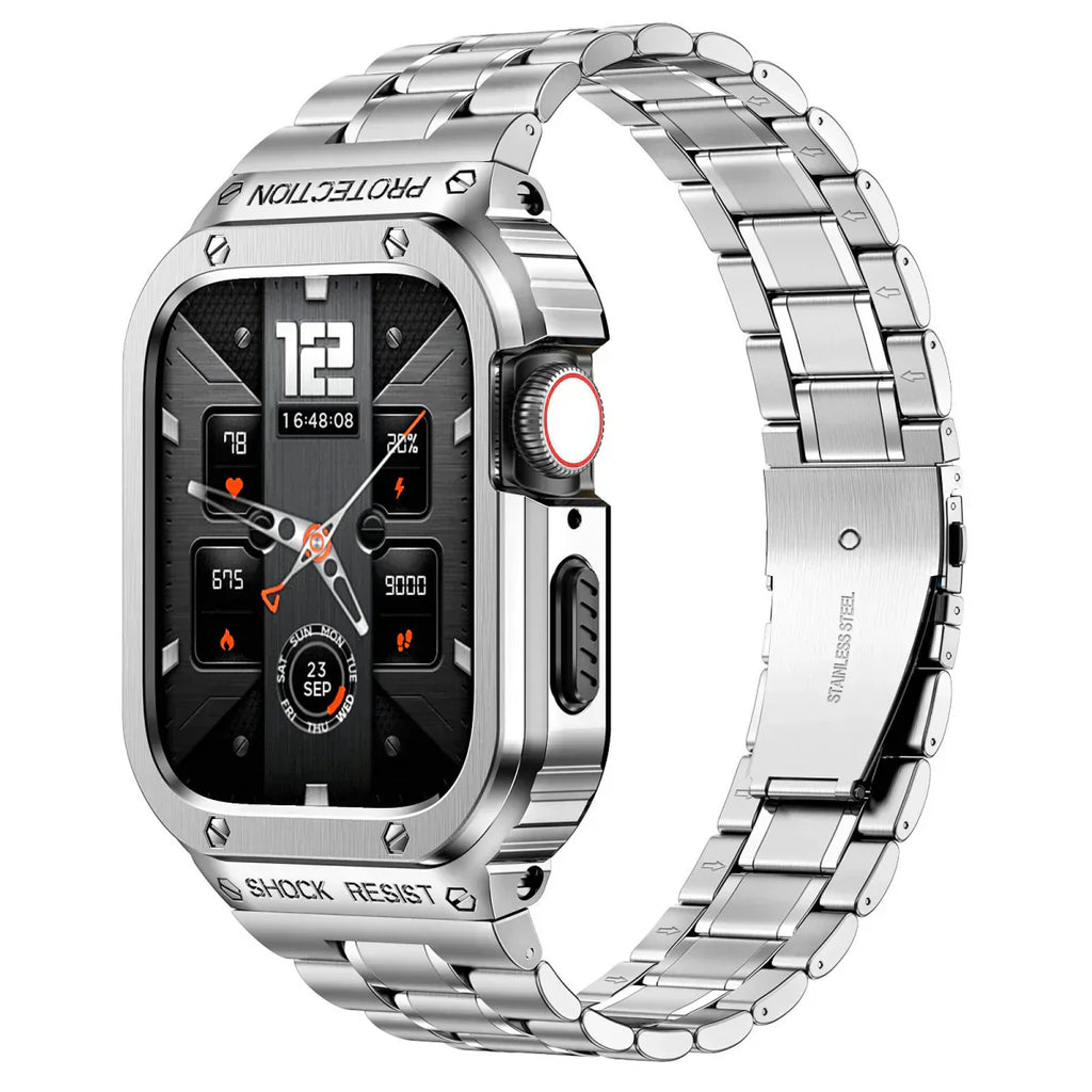 Nerezový ocelový pásek a pouzdro Alera pro Apple Watch, vše v jednom