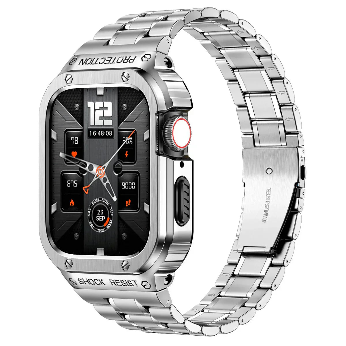 Nerezový ocelový pásek a pouzdro Alera pro Apple Watch, vše v jednom