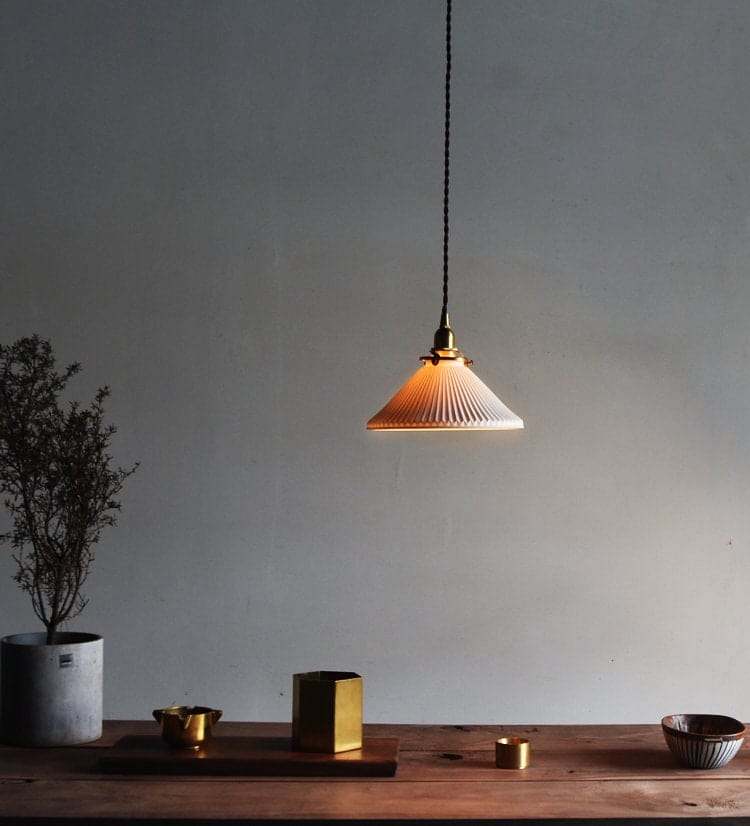 Kiyomi Ceramic Pendant, Ribbed Japanese-Style Lamp, LED Included