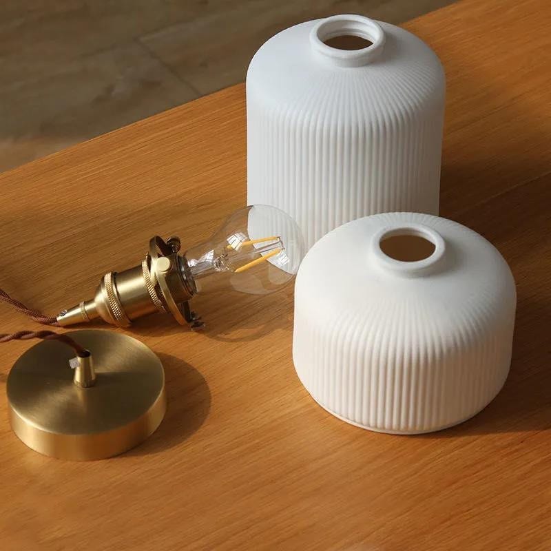 Kiyomi Ceramic Pendant, Ribbed Japanese-Style Lamp, LED Included