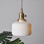Kiyomi Ceramic Pendant, Ribbed Japanese-Style Lamp, LED Included