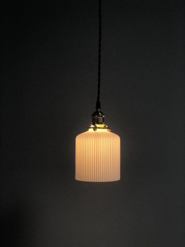Kiyomi Ceramic Pendant, Ribbed Japanese-Style Lamp, LED Included