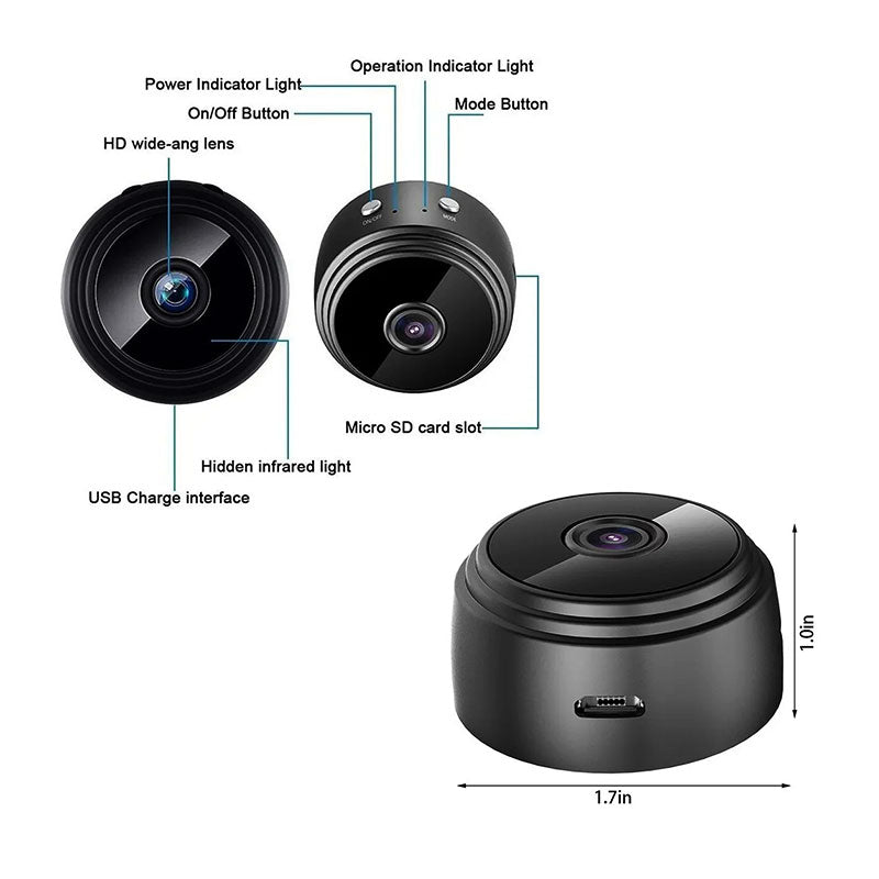 Mini câmara de segurança inteligente HD para monitorização remota 24 horas por dia e visão noturna | Fioriscas