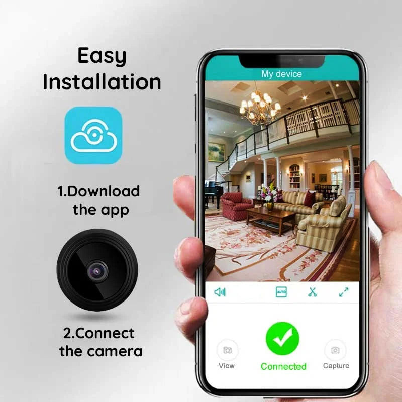 Mini câmara de segurança inteligente HD para monitorização remota 24 horas por dia e visão noturna | Fioriscas