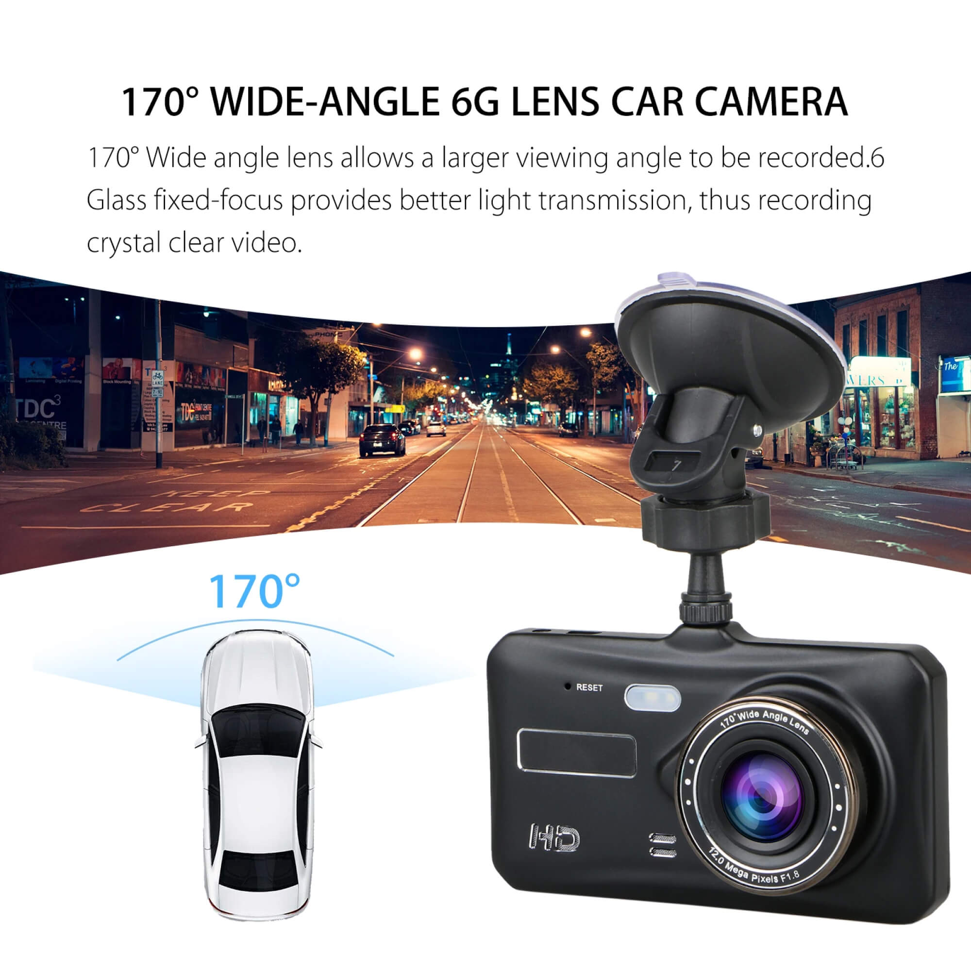 Dash Cam With Dual Front-Rear Cameras, 1080P And 4-Inch LCD
