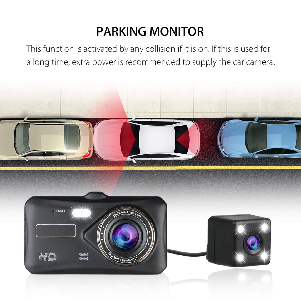 Dash Cam With Dual Front-Rear Cameras, 1080P And 4-Inch LCD