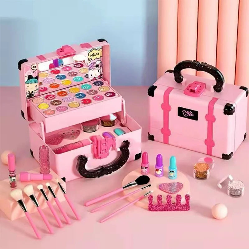 Makeupsæt til børn, giftfrit legetøjssæt med læbestift og øjenskygge