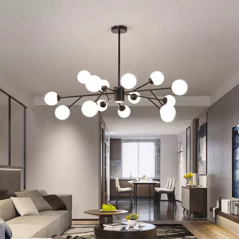 Marlow-bubbelkrona, nordiskt inspirerad taklampa i järn och glas