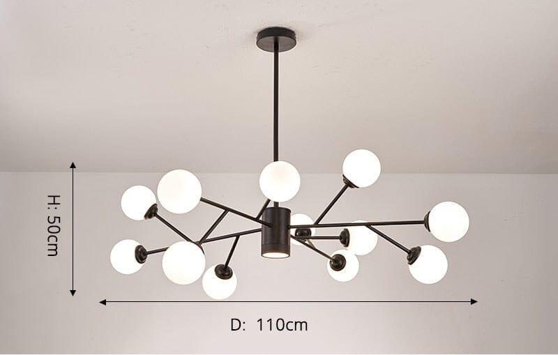 Marlow-bubbelkrona, nordiskt inspirerad taklampa i järn och glas