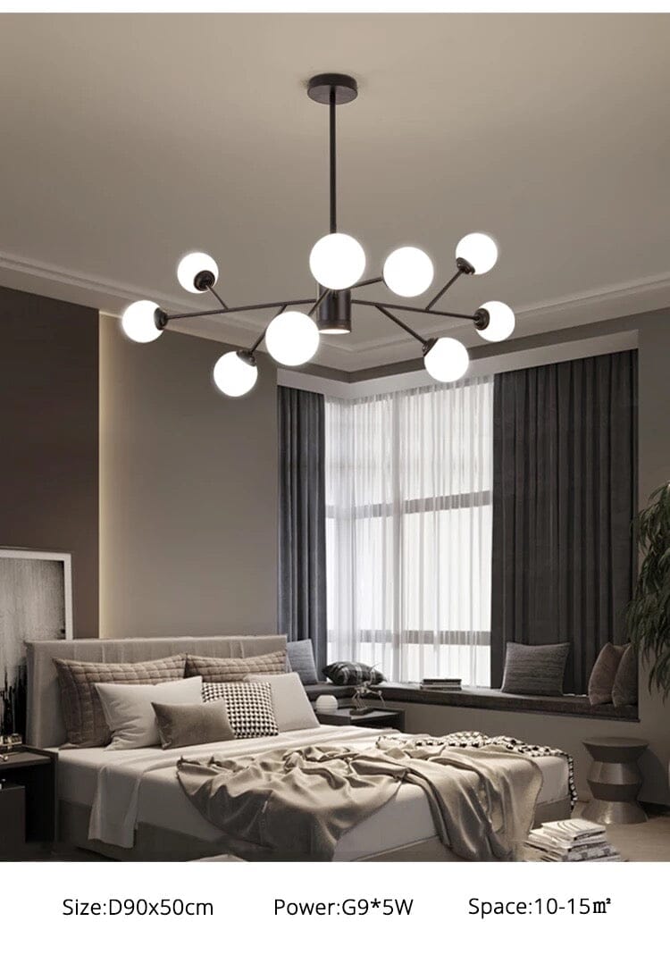 Marlow-bubbelkrona, nordiskt inspirerad taklampa i järn och glas