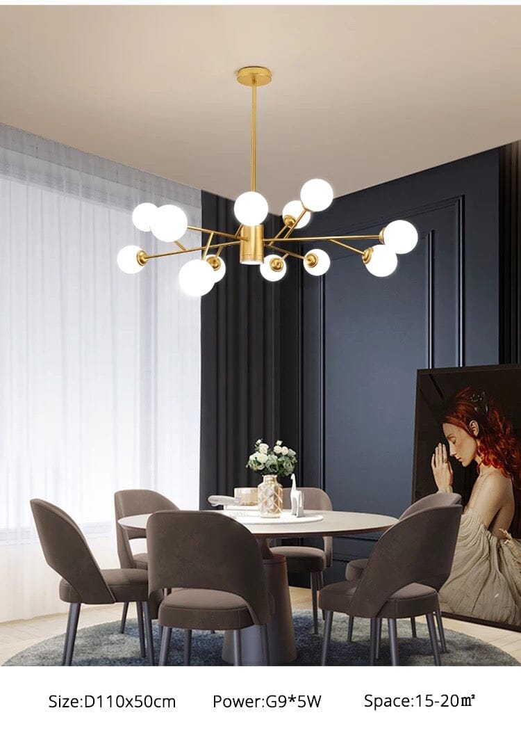 Marlow-bubbelkrona, nordiskt inspirerad taklampa i järn och glas