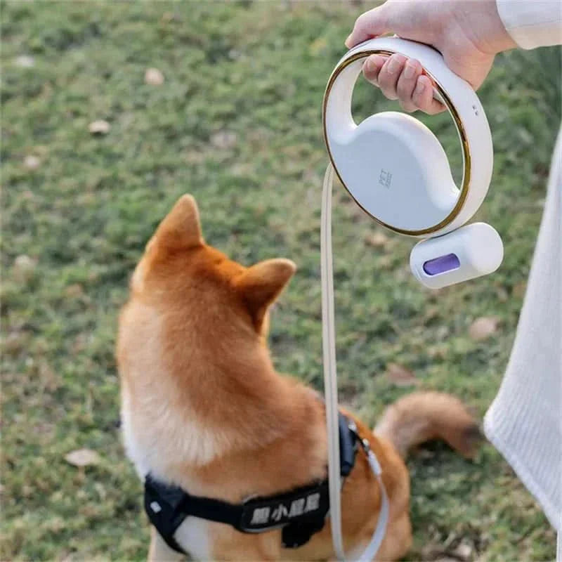 Laisse automatique pour chien avec lumière LED et porte-sacs à déjections pour des promenades sans stress - Fioriscas