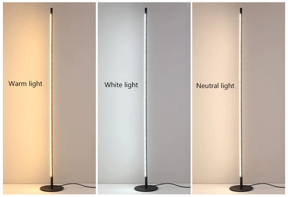 מנורת רצפה דקה מאלומיניום עם LED, בגוונים חמים, לבנים ובמצבי עמעום
