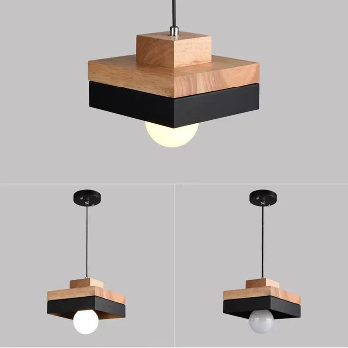 Lampada a sospensione geometrica in legno minimalista Aria bianco e nero | Fioriscas