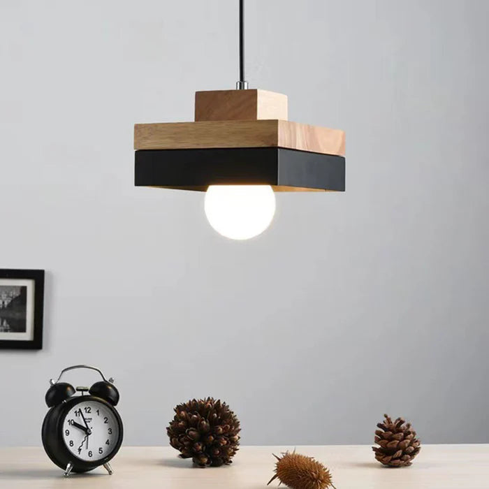Lampada a sospensione geometrica in legno minimalista Aria bianco e nero | Fioriscas