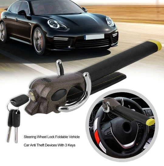 Vehicle Steering Wheel Lock, QuellGuard Three-Point Anti-Theft Bar
