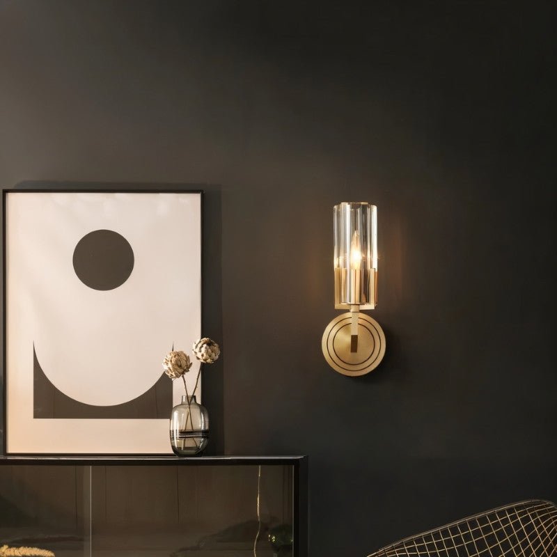 LumaCopper Wall Lamp With Cylindrical Glass Shade For Ambient Lighting