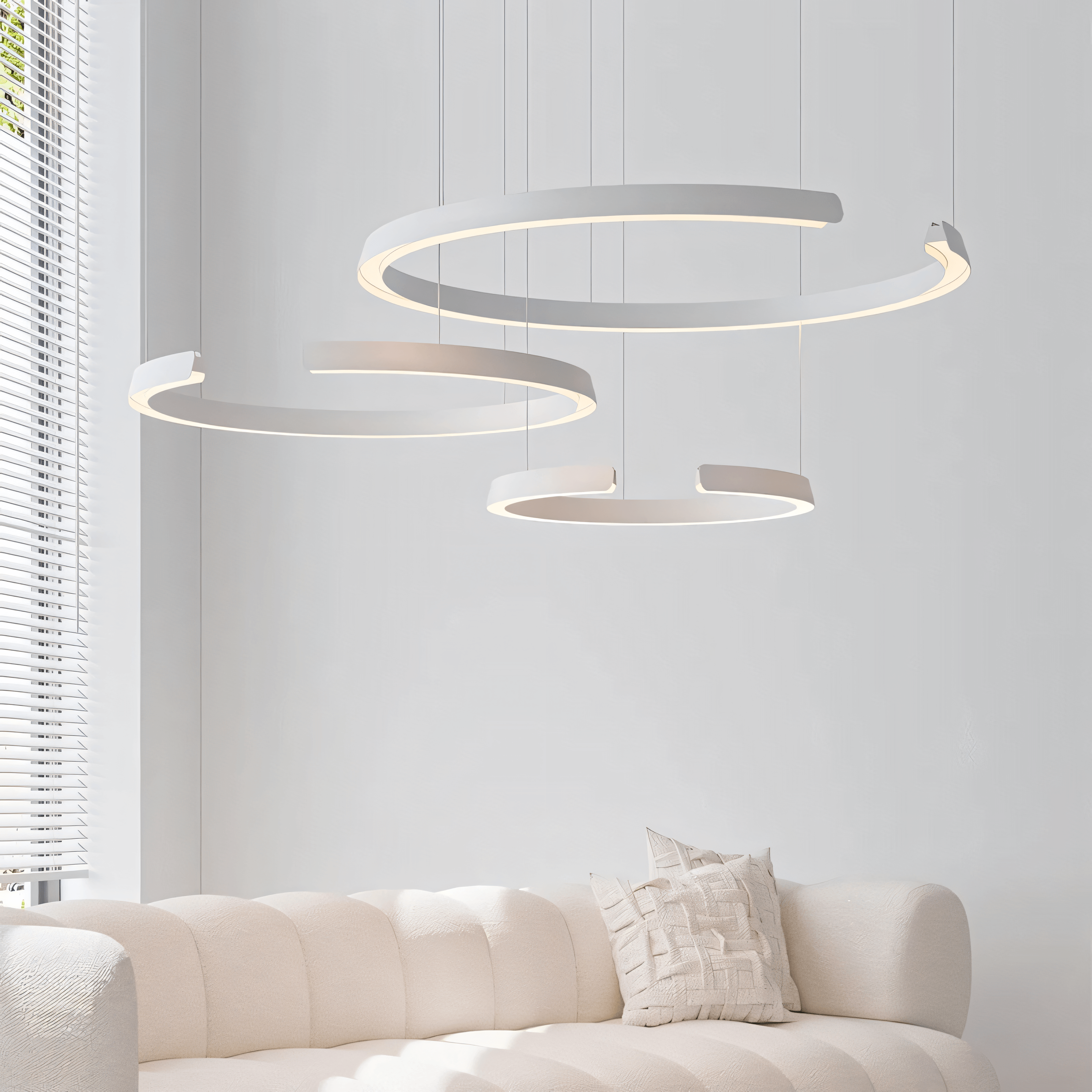 Marvella Ring Chandelier In Geometric Design, Black Or White, 60-100 cm