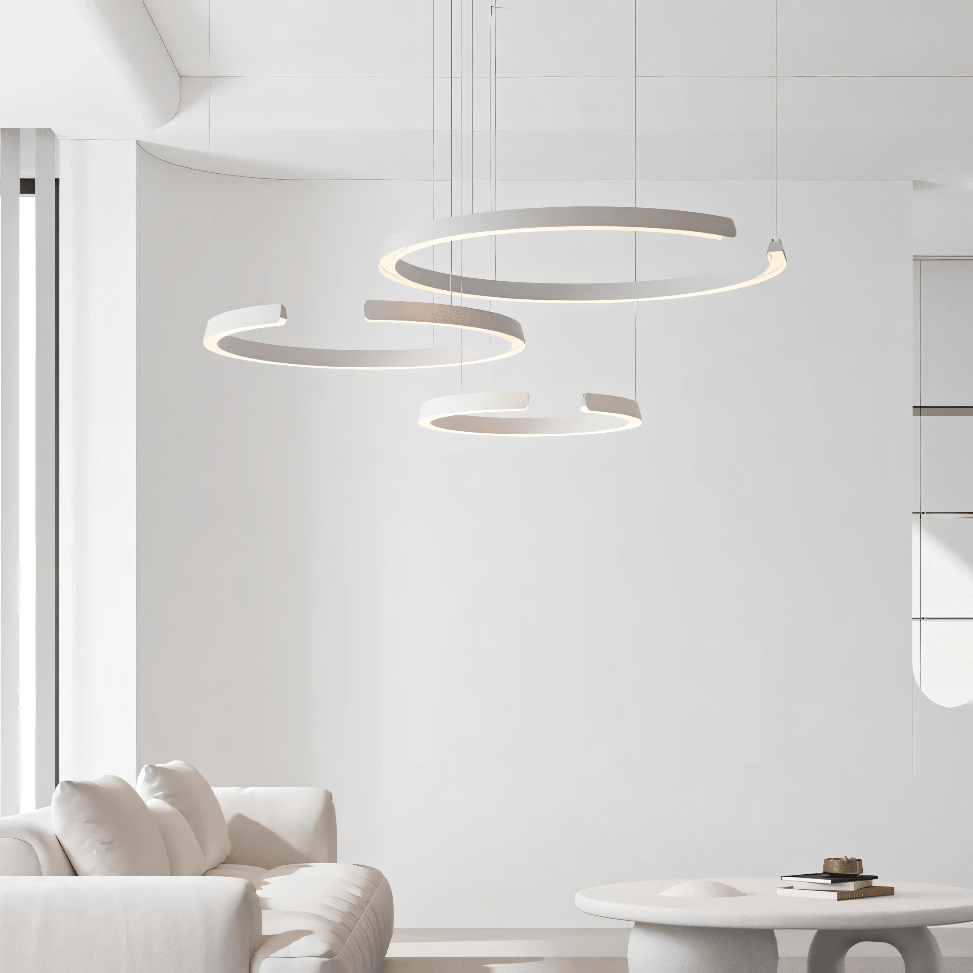 Marvella Ring Chandelier In Geometric Design, Black Or White, 60-100 cm