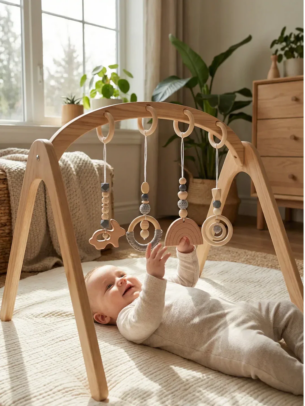 Lekesett til babygym i tre, fire heklede hengende leker