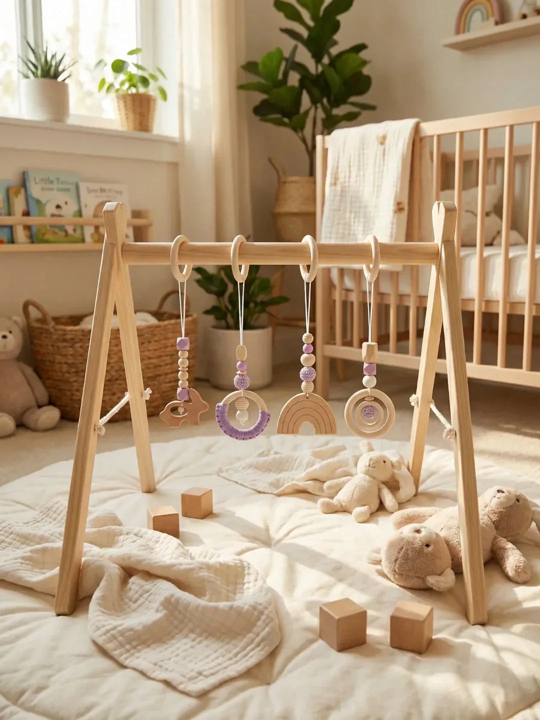 Lekesett til babygym i tre, fire heklede hengende leker