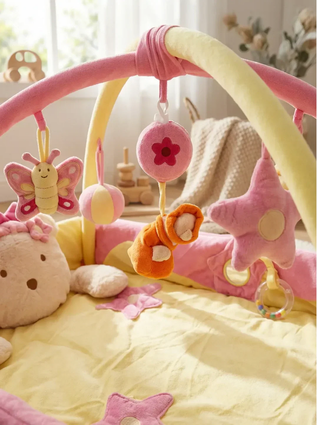 Rechteckiger 2-in-1-Sinnesbogen und Spielmatte – Babys erster Aktivitätsbereich | Fioriscas