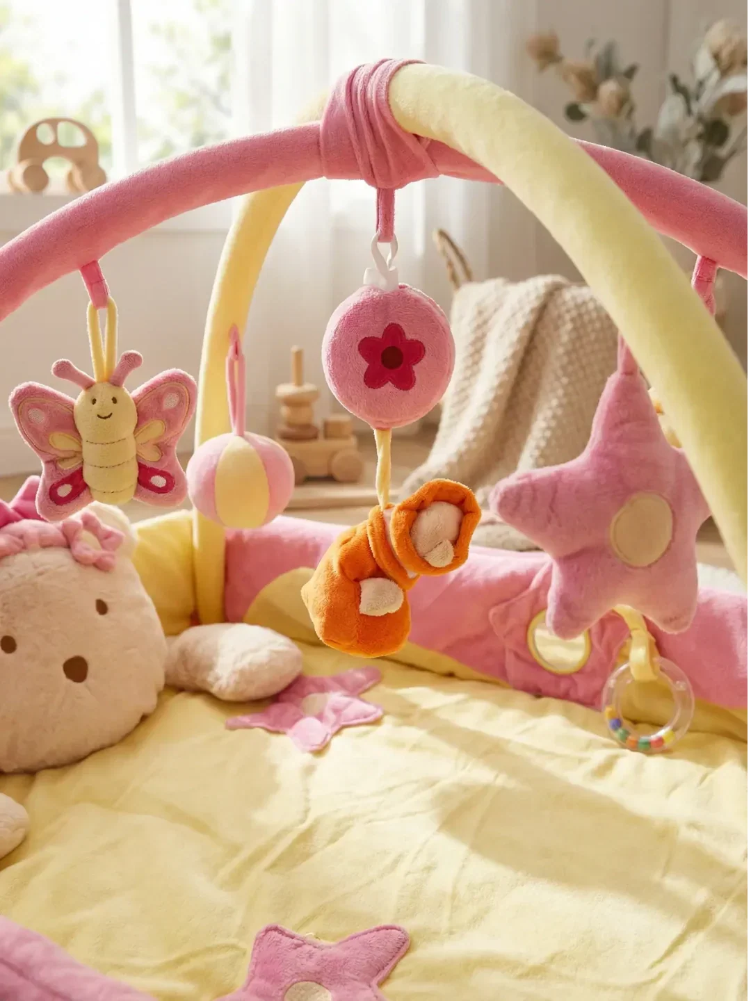 Rechteckiger 2-in-1-Sinnesbogen und Spielmatte – Babys erster Aktivitätsbereich | Fioriscas