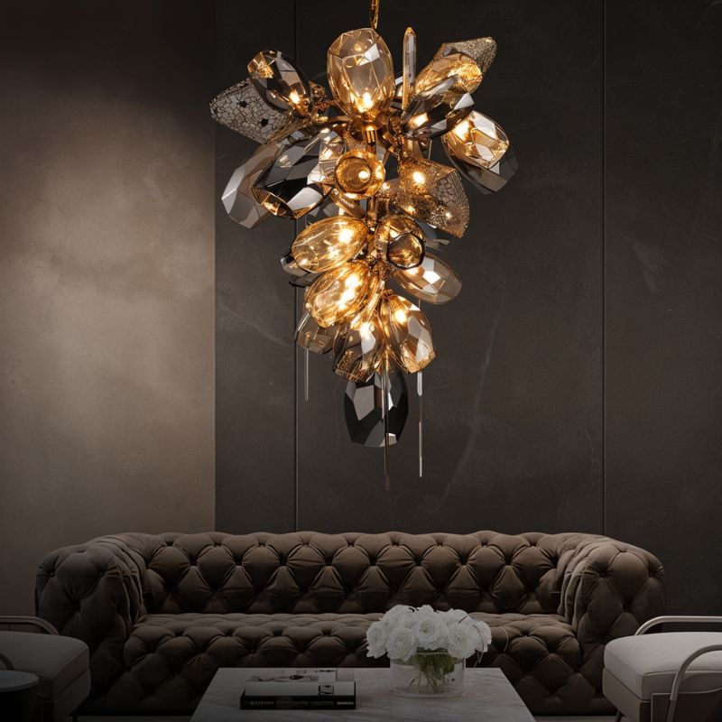 Lampadario Aurelia in vetro color cognac con globi soffiati a mano