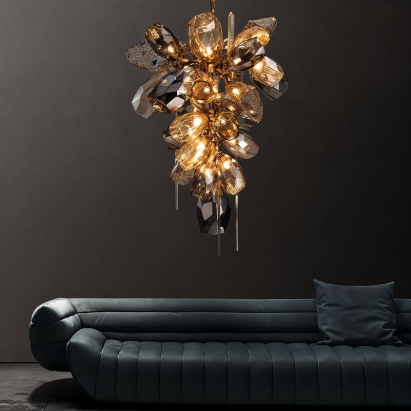Lampadario Aurelia in vetro color cognac con globi soffiati a mano