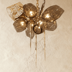 Lampadario Aurelia in vetro color cognac con globi soffiati a mano