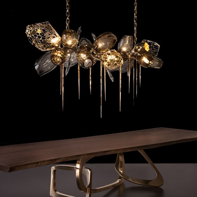 Lampadario Aurelia in vetro color cognac con globi soffiati a mano