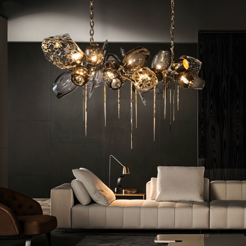 Lampadario Aurelia in vetro color cognac con globi soffiati a mano