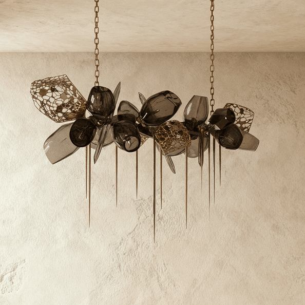 Lampadario Aurelia in vetro color cognac con globi soffiati a mano