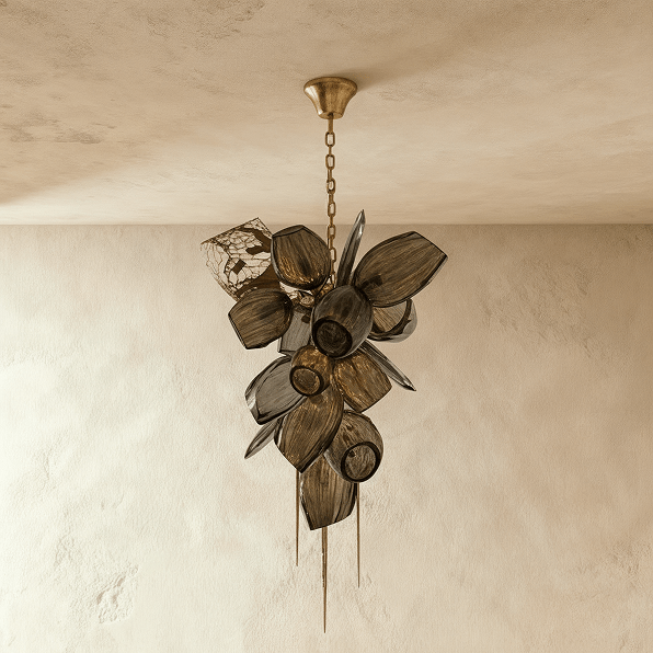 Lampadario Aurelia in vetro color cognac con globi soffiati a mano