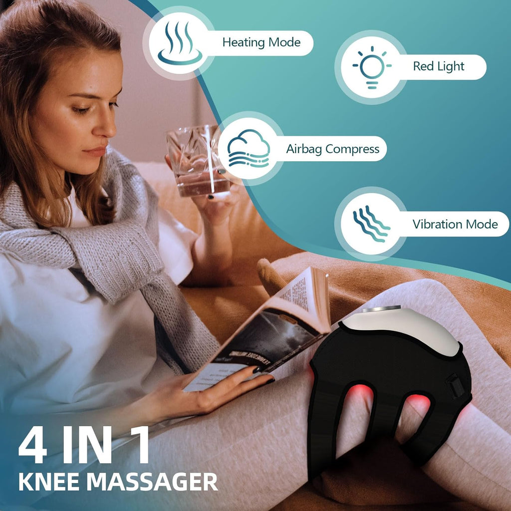 Trådløs knæmassager med varme, kompression og rødt lys til daglig knækomfort | Fioriscas